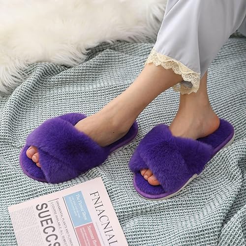 Women's Fuzzy Slippers, House Slippers, Open Toe Slippers Women's Fuzzy Slippers, House Slippers, Open Toe Slippers